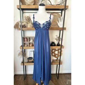 Vintage Victoria’s Secret 1999 Navy Blue Embroidered Lingerie Gown Padded Small